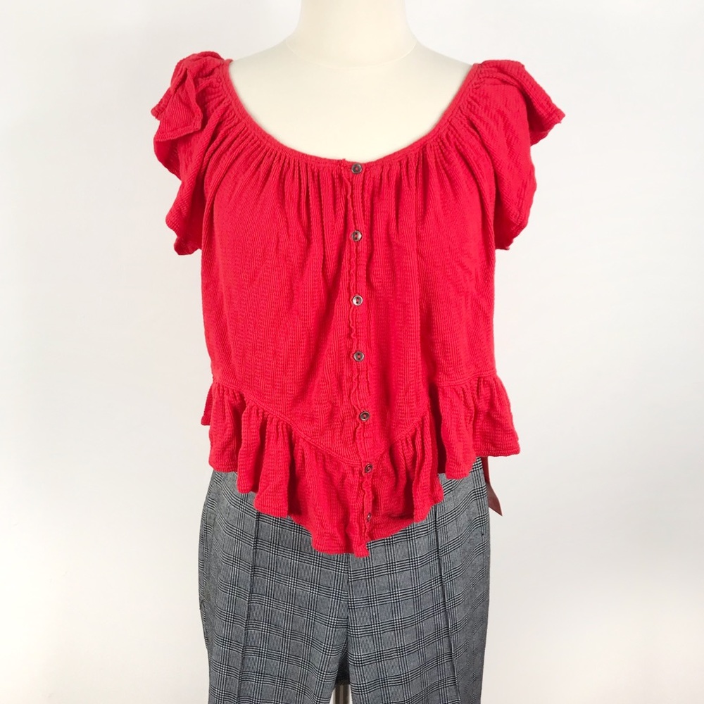FREE PEOPLE Red Off the Shoulder Flowy Top